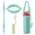 Handmade braided water bottle strap set with silicone ring and cute pouch for cup accessories. - Style 28