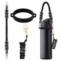 Handmade woven water bottle strap with silicone ring and lipstick pouch accessories. - Style 29