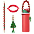 Handmade woven water bottle strap with Christmas tree charm and silicone ring set for tumblers. - Style 32