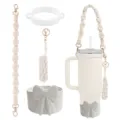 Handmade Woven Tumbler Strap Set with Bow Boot and Silicone Ring for Stanley Cup Accessories Cream New Design - Style 1