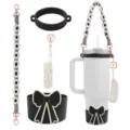 Handmade braided tumbler strap set with silicone boot and bow for Stanley cup accessories. - Style 2