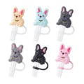 Simpatici copri cannucce in silicone bulldog francese, tappi riutilizzabili colorati set. - Stile 7
