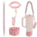 Handmade braided tumbler strap set with silicone bow boot and lipstick pouch for 40oz cups - Style 6