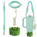 Handcrafted woven tumbler strap set with silicone boot, bow decoration and lipstick holder pouch. - Style 13