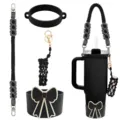 Handmade braided cup strap set with silicone sleeve and lipstick pouch for tumblers. - Style 14