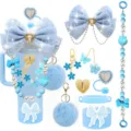 Set di accessori per tazza azzurro carino con fiocchi catene di perle e copri cannucce. - Fig. modello 5