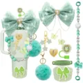 Set accessori per tazza Stanley verde menta con ciondoli fiocco catene e pon pon soffici. - Fig. modello 6