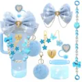 Set di accessori blu per tazza con ciondolo a fiocco copertura in silicone e pon pon. - Combinazione 8