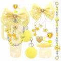 Set accessori per tazza Stanley fiocco giallo catena perle ciondolo farfalla copertura - Combinazione 1
