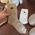 Cozy thick wool mid-tube socks for women winter warm retro button design knit hosiery - One Size / Warm Apricot