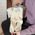 Carini calzini medi a maglia blocco di colore donna risvolto arrotolato caldi invernali - Taglia unica / Bianco avorio