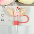 Cute angel wings cartoon cat straw cover dustproof cap reusable silicone straw topper - Picture 27