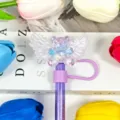 Glittering angel bear straw cover, purple cute straw topper dust cap for daily drinking. - Picture 30