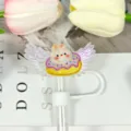 Cute cartoon acrylic bunny donut straw cover with wings dust-proof cap for your tumbler cup. - Image 38