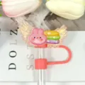Cute cartoon rabbit straw cover with glitter acrylic wings, dust-proof silicone cap. - Image 39