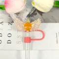 Cute acrylic winged turtle straw cover with dust-proof cap, creative drinkware accessory. - Image 40