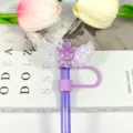 Cute purple glitter angel turtle straw cover acrylic dust cap for drink cups and tumblers. - Image 42