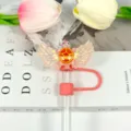 Cute pink winged straw cover dust cap acrylic straw topper decorative creative drink accessory - Image 43