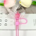 Pink sparkly angel wings straw topper dust cap cute reusable silicone straw cover - Image 45