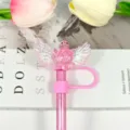 Cute pink glitter angel wings straw cover, sparkly cartoon dust cap for drink cups. - Image 46