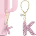 Glitzernde Buchstabe K Schlüsselanhänger mit Strass für Bechergriff, pinke Tassen Zubehörkette - Buchstabe K / Weiß AB