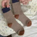 Cozy color-blocked wool blend mid-calf socks for women and men winter warm casual daily wear - One Size / Rice Camel