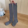 Solid gray long socks variant, comfortable knit over-calf stockings for daily wear. - One Size / Base Gray
