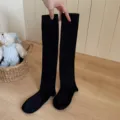 Solid black knee high compression calf socks, breathable long athletic socks for women. - One Size / Black