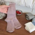 Solid color ribbed long socks for women, soft knit autumn winter casual daily wear hosiery. - One Size / Gray Purple
