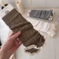 IOULOR brown knit leg warmers with lace trim, sweet y2k style winter boot cuffs - One Size / Brown Coffee