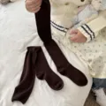 Women dark brown over-the-knee long socks, cozy knit winter warm stockings for daily wear. - One Size / Dark Coffee