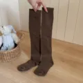 Brown solid color knee high socks for women, winter ribbed warm long tube casual daily wear. - One Size / Brown Coffee