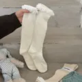 White ruffle lace crew socks, thick fleece thermal winter socks for women and girls. - One Size / White