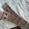 Fair Isle knit stirrup leg warmers, thick winter thermal brown socks for women. - Beige Coffee