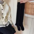 Black over-the-knee high socks for women, cozy autumn winter college style knit leg warmers. - One Size / Black