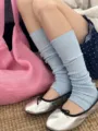 Women light blue stirrup leg warmers slouch knit socks cute sweet style ballet core accessory - One Size / Blue