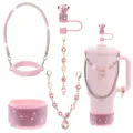 Rosa Strass Tumbler Zubehör Set, Silikon Tassenhülle, Trageriemen und glitzernde Strohhalmkappe. - Set 4