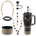 Glänzendes Strass Silikon Tassenhüllen Set mit Diamant Strohhalmabdeckung und Kette Zubehör. - Set 5