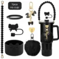 Set di accessori per tazza neri da 7 pezzi con cinturino di perle e copertura in silicone. - Set 10 (tazza non inclusa)