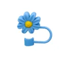Blue silicone daisy straw cover dustproof straw cap cute floral drinking straw topper - Chrysanthemum / 10mm / Blue-Yellow