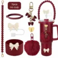 Set 7 accessori per borraccia con tracolla perle cover silicone fiocco copertura e pon pon - Set 13 (escluso il bicchiere)
