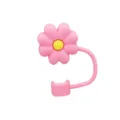 Pink silicone flower straw cover dustproof topper reusable drink straw cap accessories - Classic Chrysanthemum / 10mm / Pink Yellow