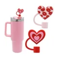 Tumbler isolante rosa con manico e simpatici topper per cannucce a cuore e labbra. - 10mm / Cuori, confezione da 2 (n. 2)