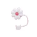 Silicone straw cover with white flower and pink center dust plug for cups decoration - Classic Chrysanthemum / 10mm / White Pink
