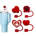 Set Copertura Cannuccia Silicone San Valentino Cuore Rosa Antipolvere Accessori Borraccia - 10mm / Confezione da 4 come in foto (n. 3)