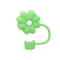 Green silicone flower straw cover dust-proof topper reusable drinking straw cap for cups - Classic Chrysanthemum / 10mm / Green-White
