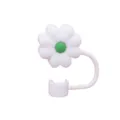 White silicone flower straw cover dust plug reusable tumbler straw topper accessory cute - Classic Chrysanthemum / 10mm / White Green