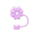 Purple silicone flower straw cover reusable dustproof straw topper for drink tumblers - Classic Chrysanthemum / 10mm / Purple and White