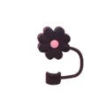 Silicone straw cover dust-proof flower straw topper reusable straw cap protector - Classic Chrysanthemum / 10mm / Black Pink