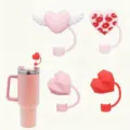 Set copri cannuccia in silicone a cuore carino con bicchiere rosa, tappo antipolvere - 10mm / Confezione da 4 come in foto (n. 6)